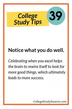 Notice what you do well. Celebrating when you excel helps the brain to rewire itself to look for more good things, which ultimately leads to more success.